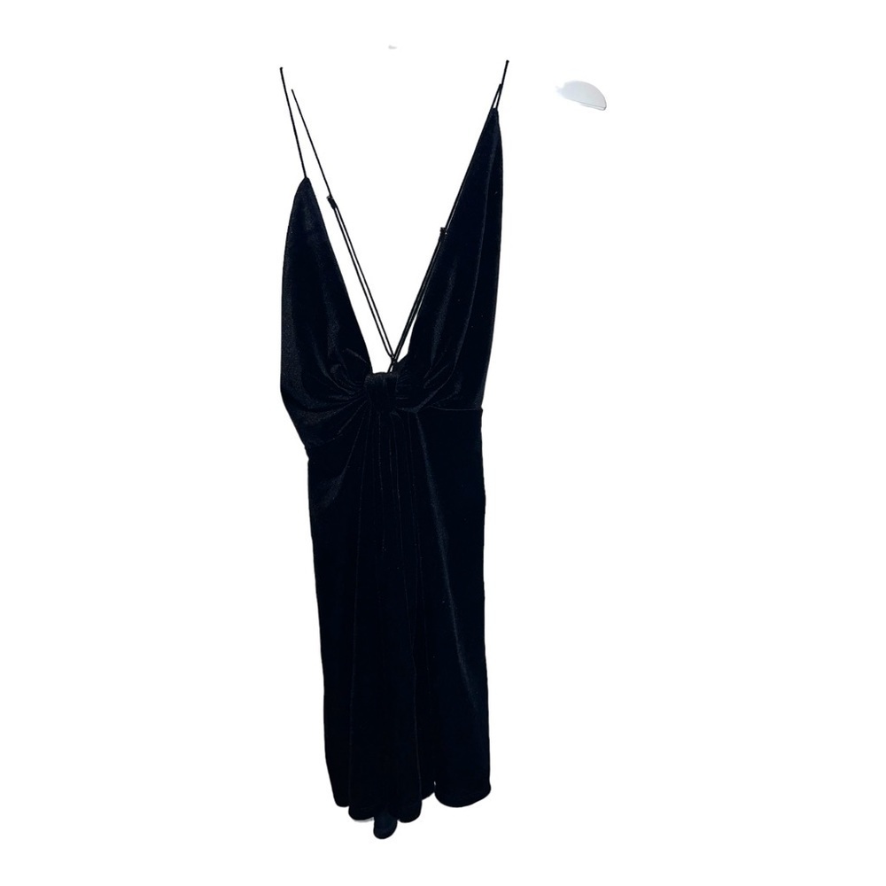 VAGABOND Black Velour Plunge Neck Open Back Cocktail Mini Dress Sz S
